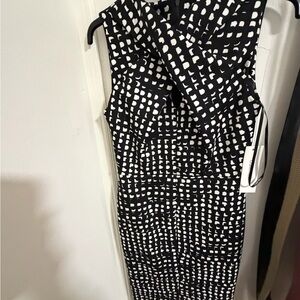 Calvin Klein Black and White Geometric Midi Dress
